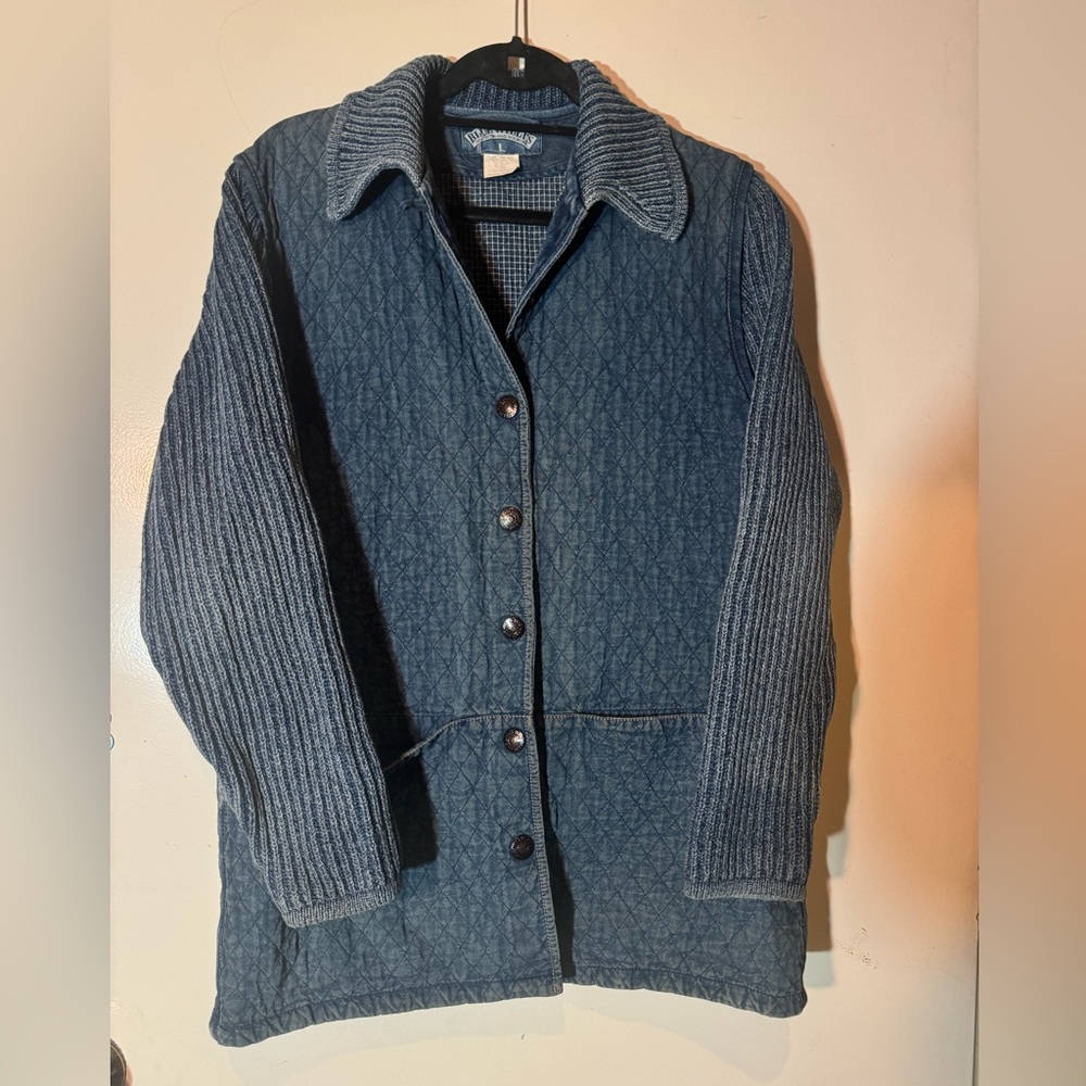 Vintage Blue Willi's Quilted Indigo Denim Jacket 90s Knit Patchwork